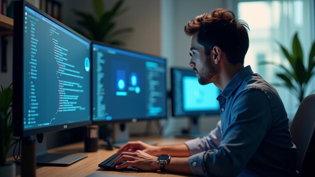 Modern workspace with designer working on interactive UI animation project with multiple screens
