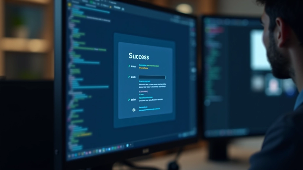 Computer monitor showing animated form with real-time validation feedback and checkmark icons on dark interface